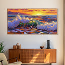 Wave Ocean, Sunset, Surf, Framed Canvas Print, tropical wave wall decor, surf boho art, vibrant beach bathroom or office wall art