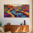 Stream Garden, Colorful, Path, Framed Canvas Print, Southwestern landscape art, bright garden painting, hallway decor, fall home vibe