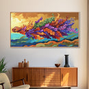 Abstract Leaf, Swirl, Flying, Framed Canvas Print, Whimsical nature painting, colorful wall art, boho bedroom decor, modern natural art