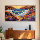 Ocean Sunset, Wave Splash, Framed Canvas Print, colorful crashing waves, rocky coast wall decor, Beach House Wall painting