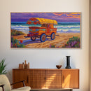 Beach Wagon, Sunset, Nostalgia, Canvas Print vintage coastal travel art Living Room Wall Art boho beach scene summer home vibe