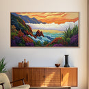Ocean Sunset, Hills, Tropical, Serene beach Canvas Print, tropical landscape wall art, calming sunset painting, living room boho decor
