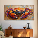 Crab Colorful, Beach, Framed Canvas Print, Brightly painted crab on sand, Ocean Kitchen Decor, Playful Beach Art, Coastal Wall Art