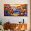 Desert Coast, Flowers, Path, Canvas Print, vibrant canyon seascape, southwest home decor, hallway wall art, colorful desert painting