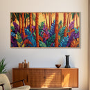Jungle Leaves, Palms, Tropical, Framed Canvas Print, vibrant rainforest botanical wall art, boho plant decor, entryway art