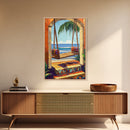 Swing Ocean, Tropical, Archway, Framed Canvas Print, Beach retreat wall art, vibrant tropical decor, Bedroom or Bathroom Wall Art