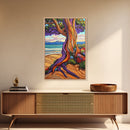 Tree Shore, Coastal, Vibrant, Canvas Print, Bold beach tree painting, tropical landscape art, Living Room or Beach House Wall Decor