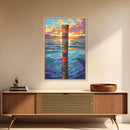 Tribal Water, Pole, Peaceful, Framed Canvas Print tranquil ocean pole artwork, tribal inspired sea painting, boho decor, hallway wall art