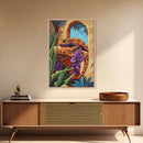 Gecko Tropical, Garden, Framed Canvas Print, Colorful Lizard Art, Desert Wall Decor, Nature Inspired Boho Art, Bathroom art,  Patio Wall Art