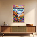 Ocean Rocks, Colorful, Framed Canvas Print, Coastal Sunset Wall Art, Bold Ocean Waves Decor, Living Room Statement Piece, Nature Art Print