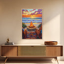 Firepit Sunset, Beach, Chairs, Canvas Print, cozy beach fire art, boho sunset vibes, fall bonfire wall decor, living room or patio