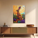 Bunny Cactus, Desert, Whimsical Framed Canvas Print, Eclectic Living Room Wall Art, Boho Southwest Decor, Colorful Animal Painting