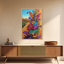 Desert Blooms Roadside, Boho, Framed Canvas Print, Wild Desert Bloom Art, Colorful Flower Canvas, Garden Wall Decor, Southwest Living Room