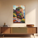 Rocky Cliff, Ocean, Wildflowers Canvas Print, Vibrant Coastal Wall Art, Hallway Nature Scene, Colorful Landscape Painting