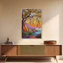 Coastal Tree View, Ocean Cliff Art, Sunset Seascape Painting, Nature Wall Decor, Framed Canvas Print, Hallway Wall Art, beach house art