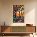 Palm Forest, Jungle Path, Tropical Garden, Canvas Print, exotic greenery, vibrant landscape painting, boho decor, Bathroom Wall Art