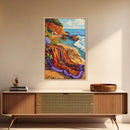 Ocean Blanket, Coast, Framed Canvas Print, Coastal boho art, beach blanket painting, vibrant seashore scene, bedroom wall art, summer vibes