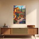 Spanish Villa, Rustic Path, Mediterranean Home Decor, Framed Canvas Print, Warm Color Art, Living Room Wall Art, Autumn Architecture Style