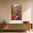 Vibrant Canyon Trail, Fall Mountainscape Art, Colorful Nature Painting, Canvas Print, Autumn Decor, Rustic Cabin Wall Art, Boho Vibe