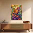 Bold Colorful Fish Art, Framed Canvas Print, Underwater wall decor, boho ocean art, tropical fish painting, bathroom wall art