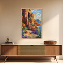 Desert Cliffside, Ocean View, Nature Painting, Colorful Landscape, Living Room Wall Art, Framed Canvas Print, Southwest Home Decor