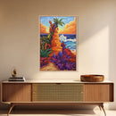 Tropical Bluff, Palm Trees, Coastal Fantasy Scene, Bold Beach Colors, Seaside Home Decor, Canvas Print, Living Room Wall Art