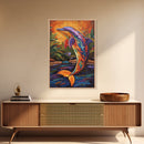 Dolphin Colorful Ocean Art, Framed Canvas Print, Tropical beach art, boho animal painting, coastal nursery wall art, vivid decor