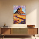 Desert Monolith, Canyon Rock, Purple Sky, Southwest Vibes, Framed Canvas Print, Boho Wall Art, Desert Landscape, Office Wall Decor