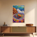 Ocean Spiral Stones, Coastal Zen Art, Sea Energy Waves, Framed Canvas Print, Boho Beach Wall Art, Meditation Room Decor, Nature Spiritual Art