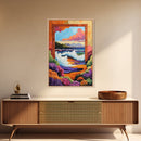 Ocean Frame, Crashing Waves, Surreal Seascape, Floral Shoreline, Framed Canvas Print, Coastal Wall Art, Bathroom Decor, Dreamy Beach Art