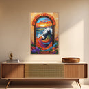 Ocean Wave Portal, Whimsical Sea Art, Sunset Coastal Decor, Framed Canvas Print, Living Room Accent, Vivid Nautical Painting