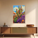 Cactus Flowers, Desert, Bright Succulent Garden, Framed Canvas Print, Colorful Kitchen Wall Art, Boho Desert Decor, Eclectic Nature Style