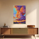 Clouds Sunset, Skies, Mountains, Framed Canvas Print dramatic sky art, colorful cloudscape painting, Bedroom Wall Art, dreamy wall decor