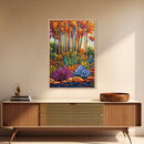 Autumn Forest, Leaves Colorful, Framed Canvas Print bright fall foliage nature painting, botanical boho forest scene, Kitchen Wall Art
