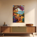 Picnic Beach, Fall Ocean, Framed Canvas Print cozy coastal picnic painting, fall harvest beachside art, Dining Room Wall Art, rustic art