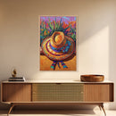Sombrero, Garden, Boho, Floral, Framed Canvas Print, Bright floral garden sombrero artwork, perfect boho colorful kitchen wall art