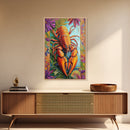 Lobster Coastal, Nautical, Kitchen, Framed Canvas Print, Bold orange lobster art with tropical florals, great coastal kitchen wall art