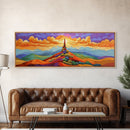 Colorful Mountain Sunrise, Bold Landscape Painting, Southwest Decor, Living Room Wall Art, Modern Boho Style Framed Canvas Print, Bedroom art