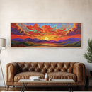 Sunset Cloudscape, Vibrant Sky Painting, Colorful Wall Decor, Nature Scene, Autumn Palette Living Room Framed Canvas Print, Office Art