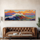 Ocean Wave Sunset, Vibrant Seascape Painting, Tropical Horizon Scene, Framed Canvas Print, Coastal Wall Art, Nautical Decor