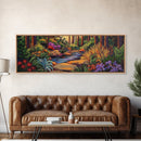 Woodland Path, Peaceful Stream, Vibrant Forest, Tranquil Nature, Framed Canvas Print, Office Wall Art, Nature Trail Decor
