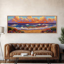 Beach Sunset, Gentle Waves, Cotton Clouds, Summer Calm, Framed Canvas Print, Coastal Wall Art, Soft Pastel Ocean Landscape
