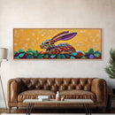 Whimsical Rabbit Art, Bright Bunny Painting, Bold Animal Decor, Framed Canvas Print, Nursery Wall Art, Easter Spring Style