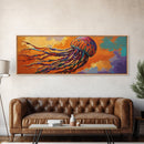 Vibrant Jellyfish, Ocean Creature, Sunset Sky, Living Room Decor, Framed Canvas Print, Coastal Wall Art, Bright Colorful Boho Art