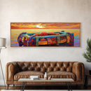 Sunset Raft, Ocean Stillness, Island Mood, Coastal Glow, Canvas Print, bathroom wall art, tropical nautical art, warm beach colors