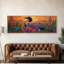 Sunset Bird, Floral Loon, Vibrant Nature, Colorful Wildlife, Canvas Print, cabin wall art, rustic boho art, birdwatcher gift