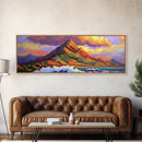 Mountain Wave Scene, Sunset Coastal Painting, Dramatic Landscape Art, Framed Canvas Print, Adventure Office or Living Room Wall Art
