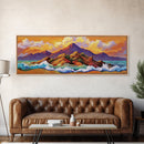 Sunset Island Scene, Bold Ocean Mountainscape, Tropical Beach Decor, Framed Canvas Print, Boho Bedroom or Vacation Home Wall Art