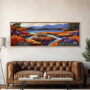 Autumn Lake, Purple Trees, Fall Landscape, Colorful Reflections, Framed Canvas Print, Cabin Wall Art, Cozy Fall Decor, Nature Inspired
