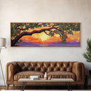 Tropical Tree Sunset, Ocean View Art, Island Vibes, Framed Canvas Print, Beach House Decor, Sunset Wall Art, Coastal Boho Art